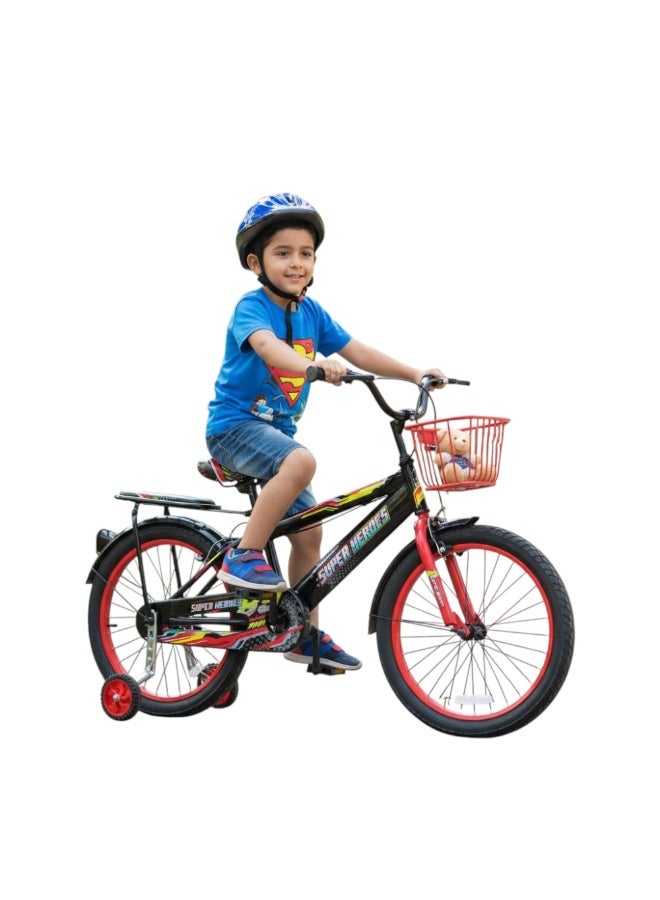 Super Hero 20-Inch Kids Bicycle – Red | Steel Frame, Training Wheels, Safety Brakes, Basket & Rear Carrier | Abo ElGoukh & Maxlerz® Warranty | For Boys & Girls (6–12 Years) - Image 2